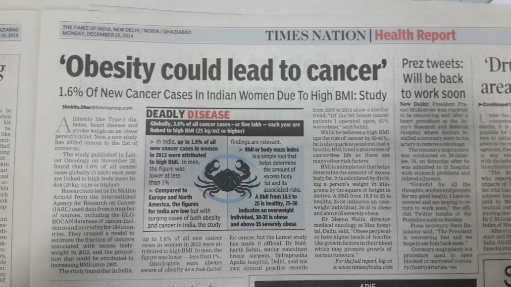 Obesity could lead to cancer